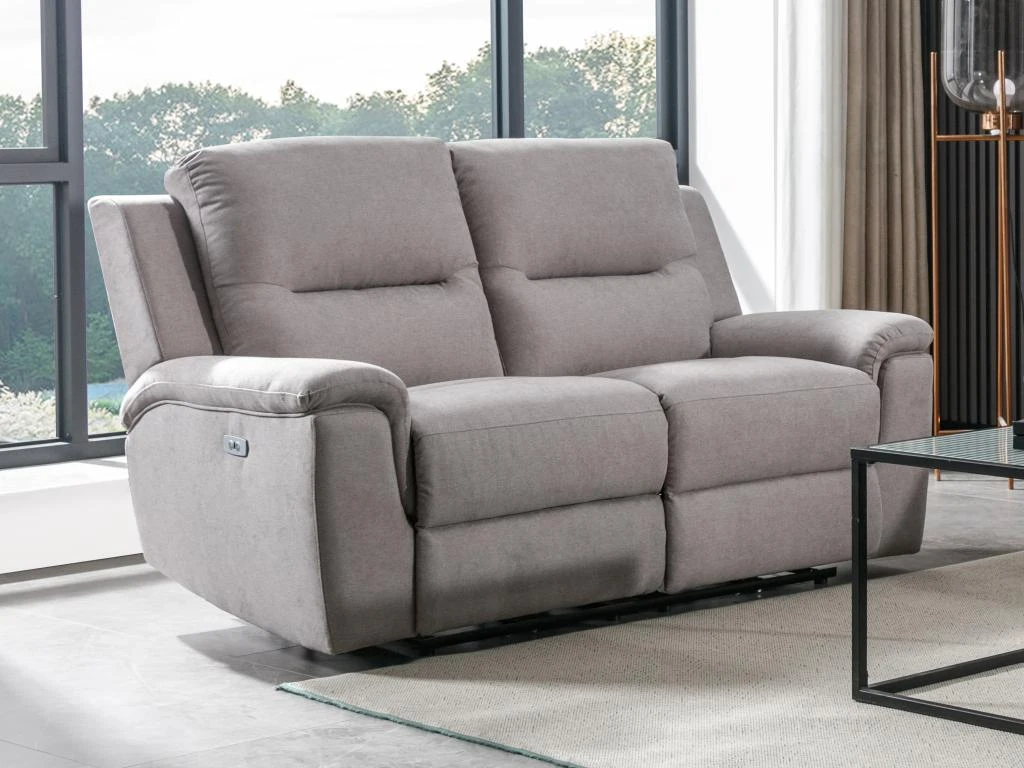 Canapé 2 Places Relax électrique En Tissu Gris Clair URSULA II 9 Canapé 2 Places Relax électrique En Tissu Gris Clair URSULA II – Image 9