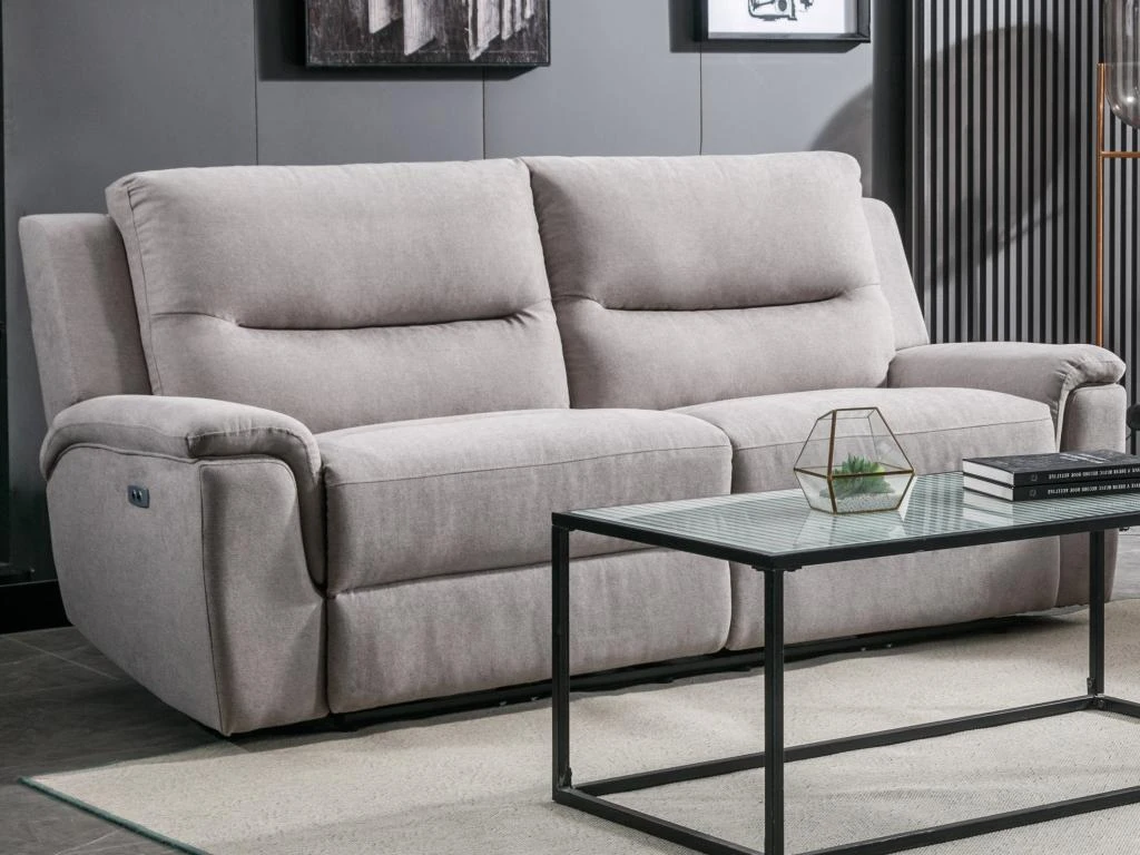 Canapé 3 Places Relax électrique En Tissu Gris Clair URSULA II 9 Canapé 3 Places Relax électrique En Tissu Gris Clair URSULA II – Image 9