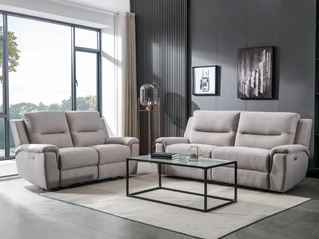 Canapé 3 Places Relax électrique En Tissu Gris Clair URSULA II 1 Canapé 3 Places Relax électrique En Tissu Gris Clair URSULA II