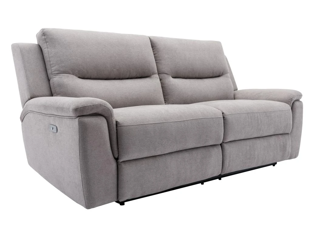 Canapé 3 Places Relax électrique En Tissu Gris Clair URSULA II 2 Canapé 3 Places Relax électrique En Tissu Gris Clair URSULA II – Image 2