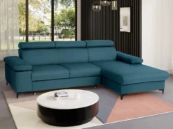 Canapé D'angle Droit Convertible En Velours Bleu Canard Avec Têtières ELIKIA -Canapé Soldes Boutique canape 14461083