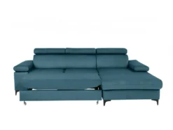 Canapé D'angle Droit Convertible En Velours Bleu Canard Avec Têtières ELIKIA -Canapé Soldes Boutique canape 14461085