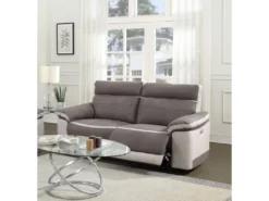 Canapé Relaxation 2,5 Places Motorisé En Tissu Bicolore Taupe - CLARA -Canapé Soldes Boutique canape 14503221