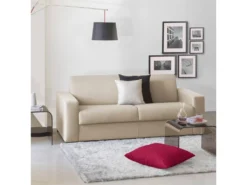 Canapé Dabakah, Canapé 3 Places, 100% Made In Italy, Canapé De Salon à Ouverture Pivotante, En Tissu Matelassé, Avec Accoudoirs Fins, Cm 200x95h90, Beige