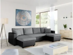 Canapé D'Angle Panoramique MARIA Convertible En Simili Et Microfibre - Gris Et Noir -Canapé Soldes Boutique canape 14641201