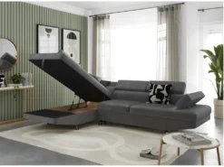Canapé D'angle RIO Convertible Avec Coffre En Microfibre - Angle Gauche, Gris -Canapé Soldes Boutique canape 14641253