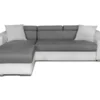 Canapé D'angle ELONA Convertible Bi-matière Blanc Et Gris Avec Poufs De Rangement à Droite