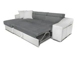 Canapé D'angle ELONA Convertible Bi-matière Blanc Et Gris Avec Poufs De Rangement à Droite -Canapé Soldes Boutique canape 14641655