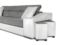 Canapé D'angle ELONA Convertible Bi-matière Blanc Et Gris Avec Poufs De Rangement à Droite -Canapé Soldes Boutique canape 14641661