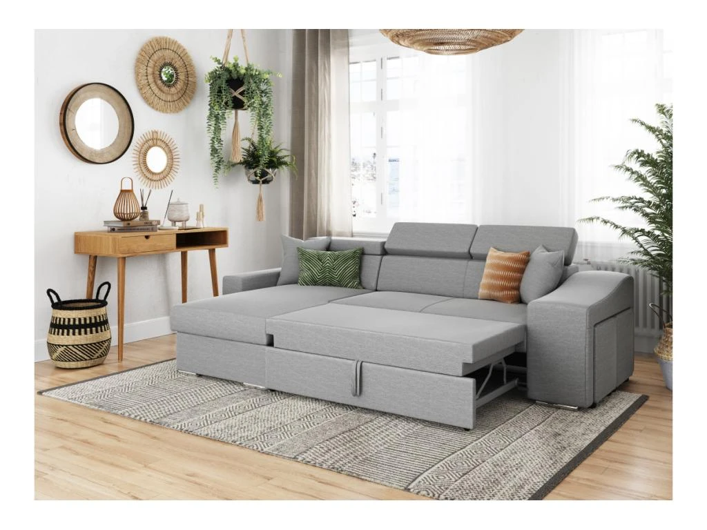 Canapé D'Angle ELONA Convertible En Tissu Gris Clair Avec Poufs De Rangement à Droite 2 Canapé D'Angle ELONA Convertible En Tissu Gris Clair Avec Poufs De Rangement à Droite – Image 2