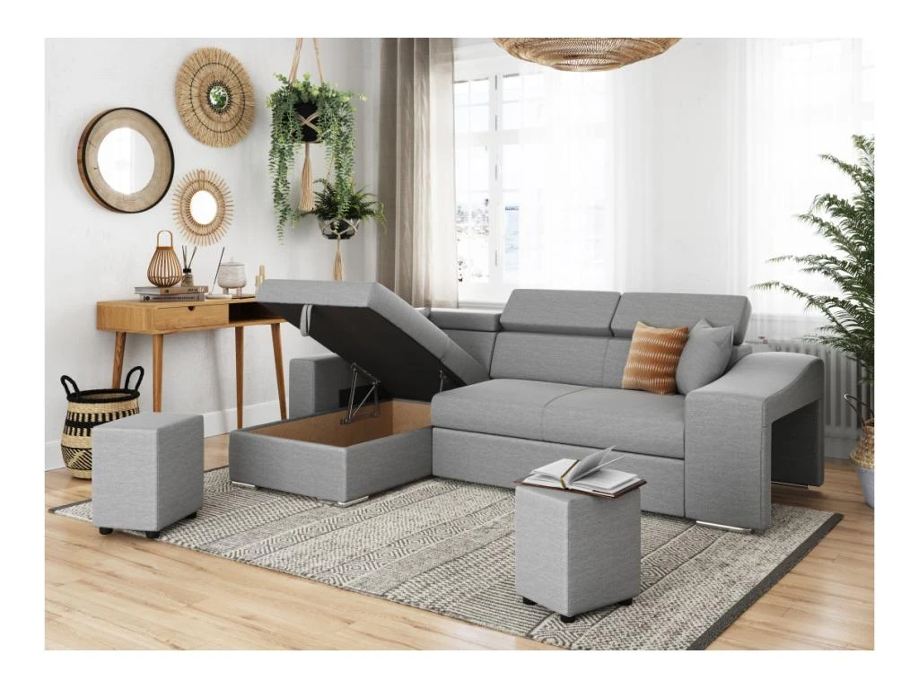 Canapé D'Angle ELONA Convertible En Tissu Gris Clair Avec Poufs De Rangement à Droite 3 Canapé D'Angle ELONA Convertible En Tissu Gris Clair Avec Poufs De Rangement à Droite – Image 3