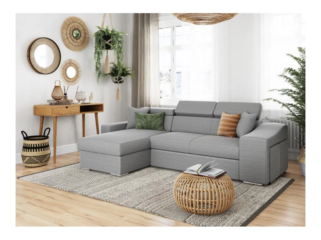Canapé D'Angle ELONA Convertible En Tissu Gris Clair Avec Poufs De Rangement à Droite 4 Canapé D'Angle ELONA Convertible En Tissu Gris Clair Avec Poufs De Rangement à Droite – Image 4