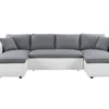 Canapé D'Angle Panoramique MARIA Convertible En Simili Et Microfibre - Blanc Et Gris