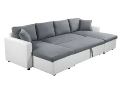 Canapé D'Angle Panoramique MARIA Convertible En Simili Et Microfibre - Blanc Et Gris -Canapé Soldes Boutique canape 14641959