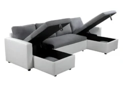 Canapé D'Angle Panoramique MARIA Convertible En Simili Et Microfibre - Blanc Et Gris -Canapé Soldes Boutique canape 14641963