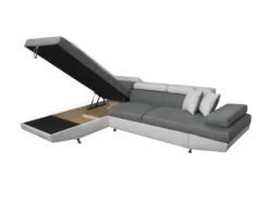 Canapé D'angle RIO Convertible Avec Coffre En Microfibre Et Simili - Angle Gauche, Blanc Et Gris -Canapé Soldes Boutique canape 14642123