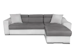 Canapé D'angle ELONA Convertible Bi-matière Blanc Et Gris Avec Poufs De Rangement à Gauche