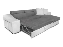 Canapé D'angle ELONA Convertible Bi-matière Blanc Et Gris Avec Poufs De Rangement à Gauche -Canapé Soldes Boutique canape 14642189