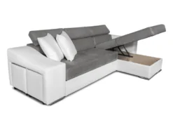 Canapé D'angle ELONA Convertible Bi-matière Blanc Et Gris Avec Poufs De Rangement à Gauche -Canapé Soldes Boutique canape 14642193