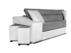 Canapé D'angle ELONA Convertible Bi-matière Blanc Et Gris Avec Poufs De Rangement à Gauche -Canapé Soldes Boutique canape 14642199