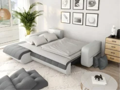 Canapé D'Angle SUZIE Convertible En Simili Et Microfibre - Angle Gauche, Blanc Et Gris -Canapé Soldes Boutique canape 14643153