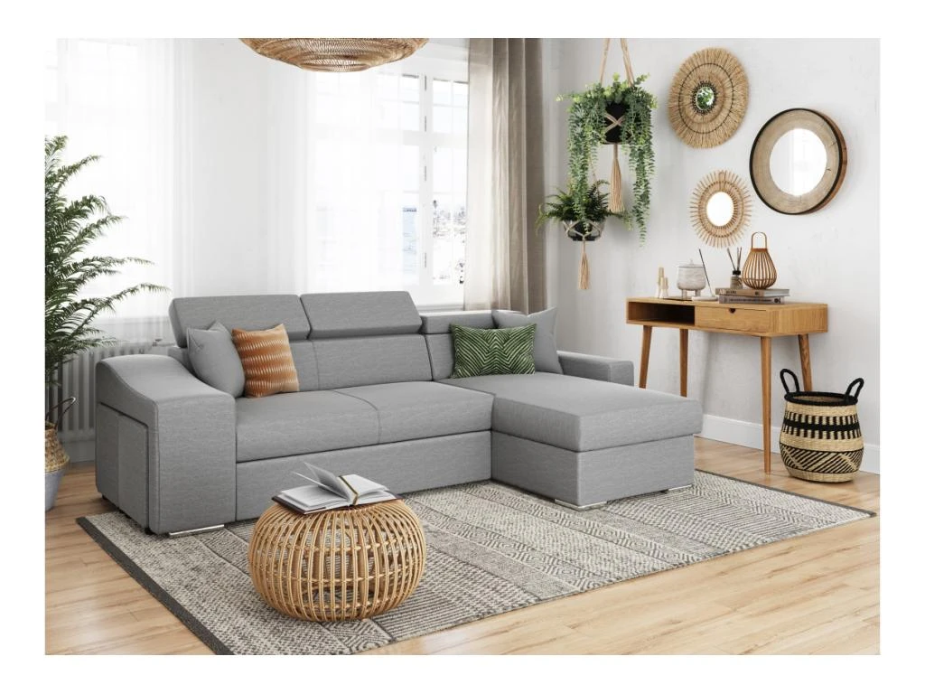 Canapé D'Angle ELONA Convertible En Tissu Gris Clair Avec Poufs De Rangement à Gauche 4 Canapé D'Angle ELONA Convertible En Tissu Gris Clair Avec Poufs De Rangement à Gauche – Image 4