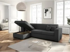 Canapé D'angle FUJI XL Convertible Avec Coffre En Tissu - Angle Gauche, Gris Anthracite -Canapé Soldes Boutique canape 14644527