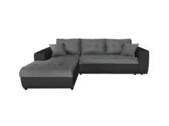 Canapé D'Angle SUZIE Convertible En Simili Et Microfibre - Angle Gauche, Gris Et Noir