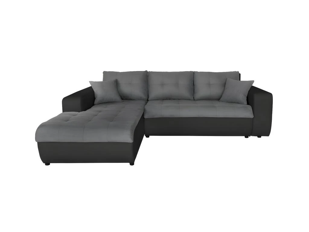 Canapé D'Angle SUZIE Convertible En Simili Et Microfibre - Angle Gauche, Gris Et Noir 1 Canapé D'Angle SUZIE Convertible En Simili Et Microfibre - Angle Gauche, Gris Et Noir