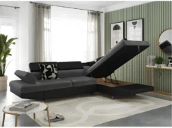 Canapé D'angle RIO Convertible Avec Coffre En Microfibre Et Simili - Angle Droit, Gris Et Noir -Canapé Soldes Boutique canape 14644949