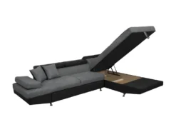 Canapé D'angle RIO Convertible Avec Coffre En Microfibre Et Simili - Angle Droit, Gris Et Noir -Canapé Soldes Boutique canape 14644955