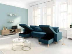 Canapé Panoramique Scandinave Convertible 2 Coffres En Tissu Déperlant -Canapé Soldes Boutique canape 14647091