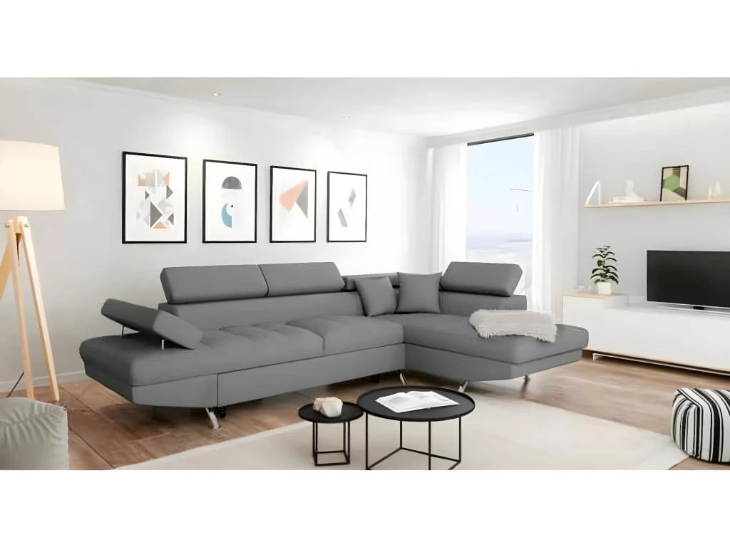 Canapé D'angle Convertible Droit Avec Coffre De Rangement En Tissu 1 Canapé D'angle Convertible Droit Avec Coffre De Rangement En Tissu