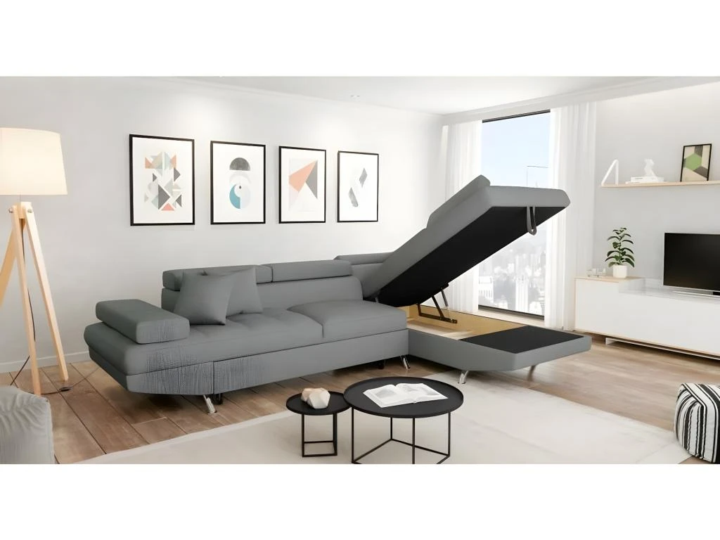 Canapé D'angle Convertible Droit Avec Coffre De Rangement En Tissu 3 Canapé D'angle Convertible Droit Avec Coffre De Rangement En Tissu – Image 3
