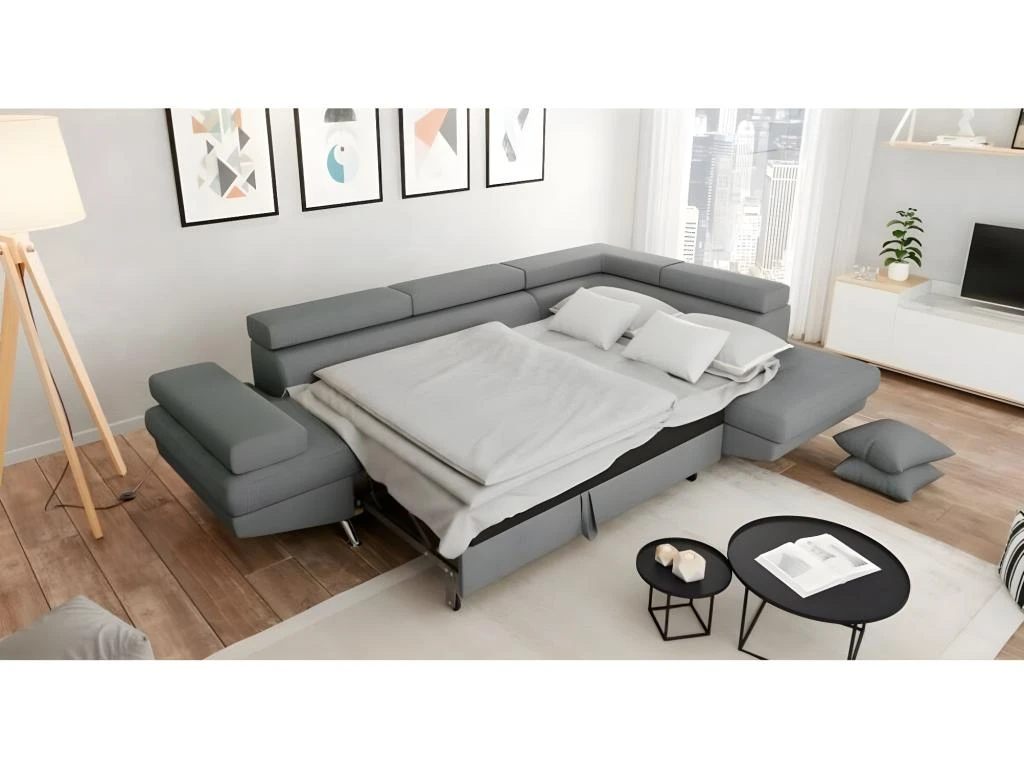 Canapé D'angle Convertible Droit Avec Coffre De Rangement En Tissu 4 Canapé D'angle Convertible Droit Avec Coffre De Rangement En Tissu – Image 4