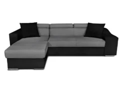Canapé D'angle ELONA Convertible Bi-matière Gris Et Noir Avec Poufs De Rangement à Droite