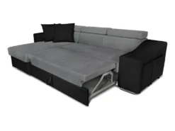 Canapé D'angle ELONA Convertible Bi-matière Gris Et Noir Avec Poufs De Rangement à Droite -Canapé Soldes Boutique canape 14648619