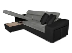 Canapé D'angle ELONA Convertible Bi-matière Gris Et Noir Avec Poufs De Rangement à Droite -Canapé Soldes Boutique canape 14648623