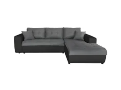 Canapé D'Angle SUZIE Convertible En Simili Et Microfibre - Angle Droit, Gris Et Noir