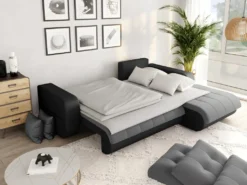 Canapé D'Angle SUZIE Convertible En Simili Et Microfibre - Angle Droit, Gris Et Noir -Canapé Soldes Boutique canape 14648715