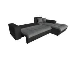 Canapé D'Angle SUZIE Convertible En Simili Et Microfibre - Angle Droit, Gris Et Noir -Canapé Soldes Boutique canape 14648719