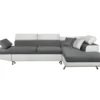 Canapé D'angle RIO Convertible Avec Coffre En Tissu Et Simili - Angle Droit, Blanc Et Gris