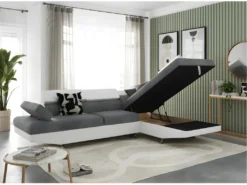 Canapé D'angle RIO Convertible Avec Coffre En Tissu Et Simili - Angle Droit, Blanc Et Gris -Canapé Soldes Boutique canape 14648925