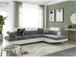 Canapé D'angle RIO Convertible Avec Coffre En Tissu Et Simili - Angle Droit, Blanc Et Gris -Canapé Soldes Boutique canape 14648927