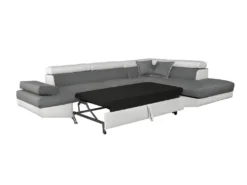 Canapé D'angle RIO Convertible Avec Coffre En Tissu Et Simili - Angle Droit, Blanc Et Gris -Canapé Soldes Boutique canape 14648929