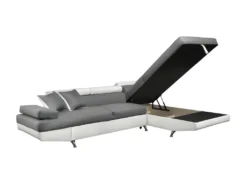 Canapé D'angle RIO Convertible Avec Coffre En Tissu Et Simili - Angle Droit, Blanc Et Gris -Canapé Soldes Boutique canape 14648931