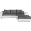 Canapé D'Angle SUZIE Convertible En Simili Et Microfibre - Angle Droit, Blanc Et Gris