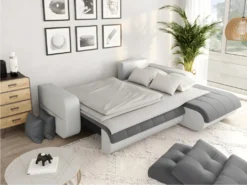 Canapé D'Angle SUZIE Convertible En Simili Et Microfibre - Angle Droit, Blanc Et Gris -Canapé Soldes Boutique canape 14648985