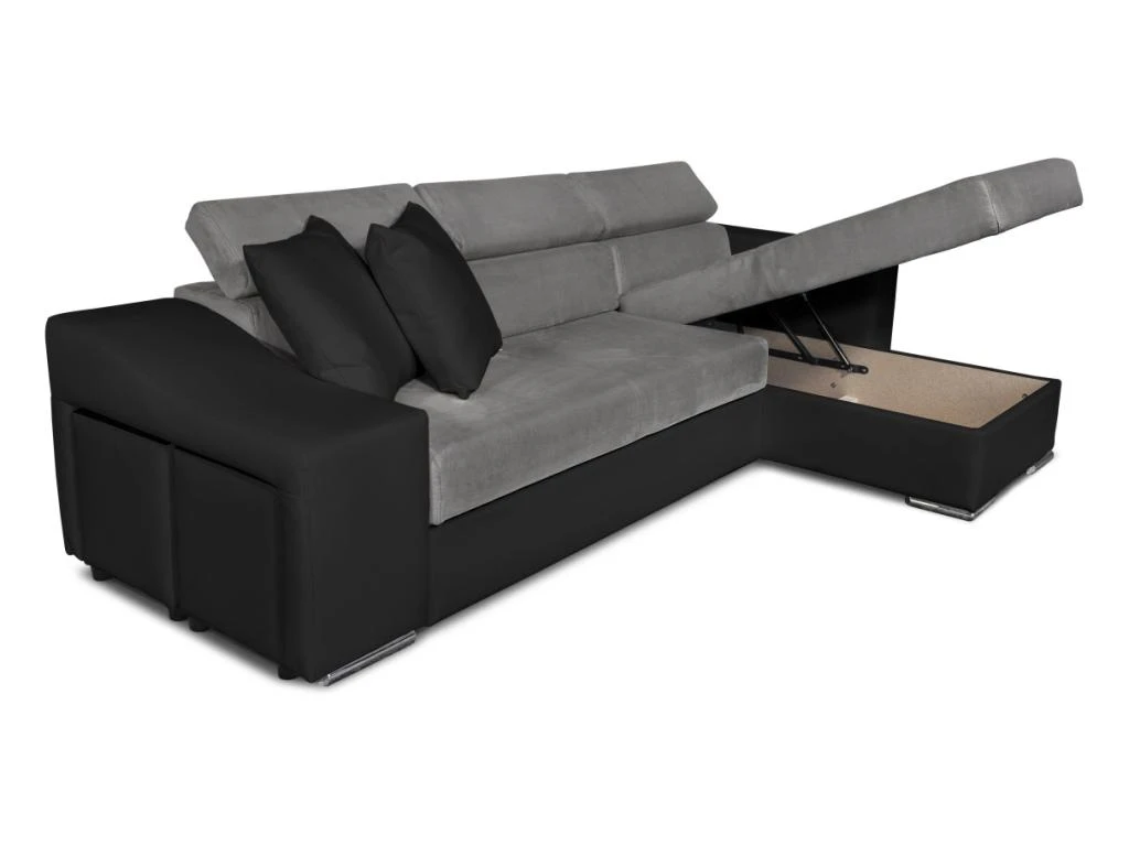 Canapé D'angle ELONA Convertible Bi-matière Gris Et Noir Avec Poufs De Rangement à Gauche 7 Canapé D'angle ELONA Convertible Bi-matière Gris Et Noir Avec Poufs De Rangement à Gauche – Image 7