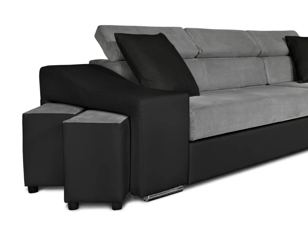 Canapé D'angle ELONA Convertible Bi-matière Gris Et Noir Avec Poufs De Rangement à Gauche 8 Canapé D'angle ELONA Convertible Bi-matière Gris Et Noir Avec Poufs De Rangement à Gauche – Image 8